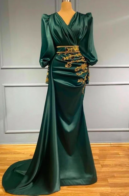 Green Prom Dresses, Vestidos De Noche, Custom Make Prom Dresses, Muslim Prom Dresses, Lace Applique Prom Dresses, Robes De Soiree Femme, Elegant