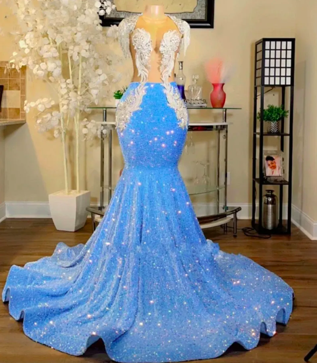 Blue Prom Dresses, Tassels Prom Dresses, Sparkly Sequined Prom Dresses, Lace Applique Prom Dresses, Cocktail Dresses, Robes De Soiree, Custom