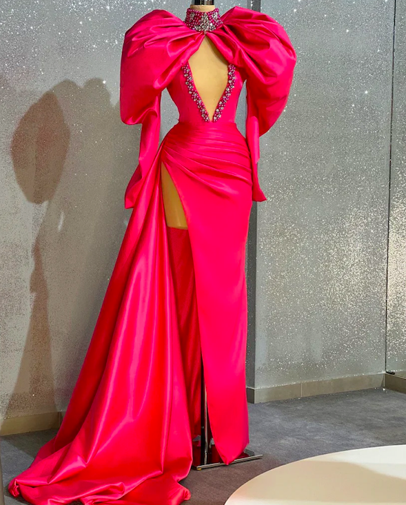 Unique Fashion Prom Dresses, 2024 Evening Dresses, Pink Prom Dresses, Dubai Fashion Party Dresses, High Neck Prom Dresses, Vestidos Para