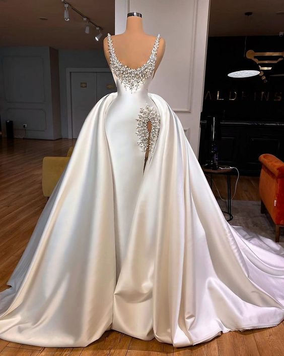 One Shoulder Wedding Dresses, Detachable Skirt Wedding Dresses, Peals Wedding Gown, Luxury Bridal Dresses, Vestidos De Novia, Elegant Wedding