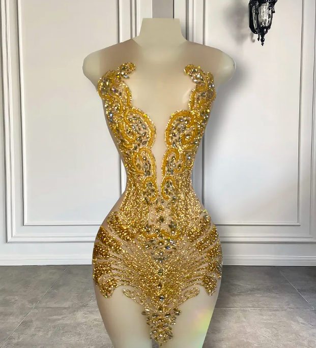 Gold Prom Dresses, 2024 Prom Dresses For Black Girls, Diamonds Sparkly Prom Dresses, Sexy Formal Party Dresses, Luxury Birthday Party Dresses