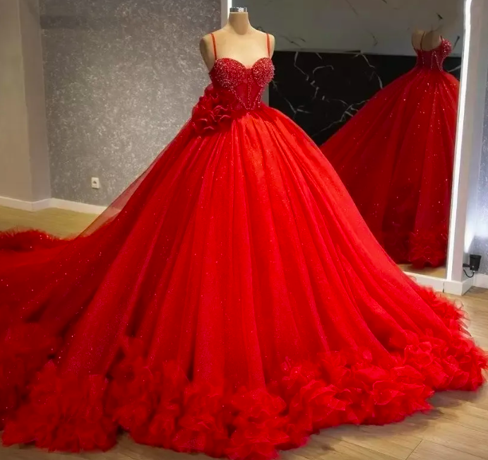 Sweet 16 Dresses, Red Prom Dresses, Tulle Prom Dresses, Beaded Prom Dresses, Robes De Bal, Elegant Prom Dresses, Vestidos De Graduacion, Luxury