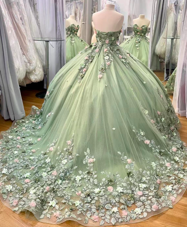 Quinceanera Dresses 2024, Luxury Prom Dresses, Floral Prom Dresses, Ball Gown For Women 2025, Sweet 16 Dresses, Sage Green Prom Dresses, Off The
