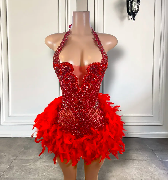 Custom Prom Dresses 2024, Diamonds Prom Dresses, Crystals Party Dresses, Red Prom Dresses 2025, Robes De Cocktail, Feather Prom Dresses, Luxury