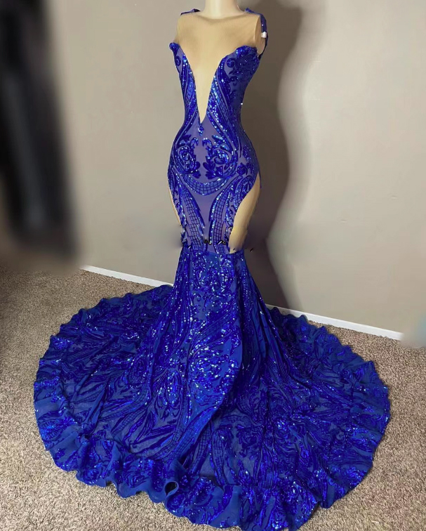 Royal Blue Prom Dresses, Sequin Applique Prom Dresses, Elegant Evening Dresses, Fashion Party Dresses, Vestidos De Gala, Mermaid Prom Dresses,