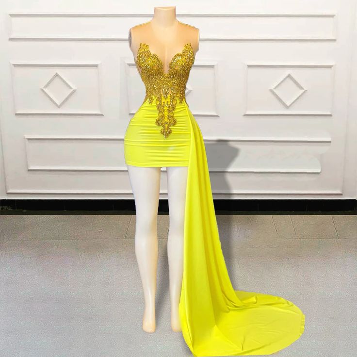 Sexy Prom Dresses 2024, Yellow Prom Dresses, Beaded Applique Evening Dress, Evening Gowns For Women, Robes De Cocktail 2025, Fashion Luxury