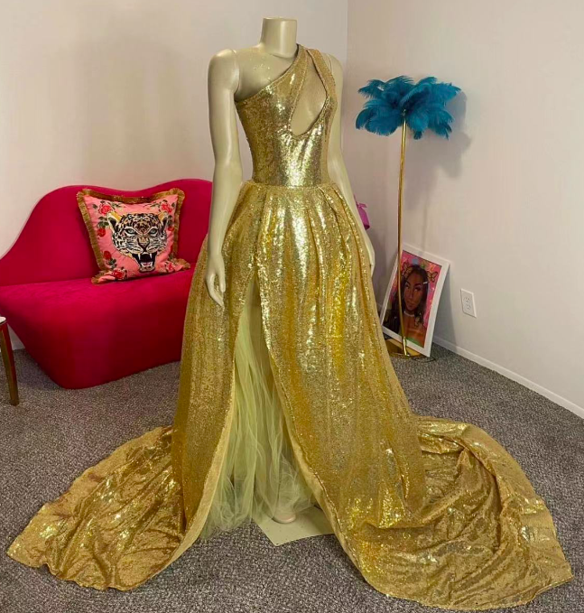 Gold Sequin Prom Dresses, One Shoulder Prom Dresses, Sparkly Prom Dresses, Formal Dresses, Pageant Dresses For Women, Special Occasion Dresses,