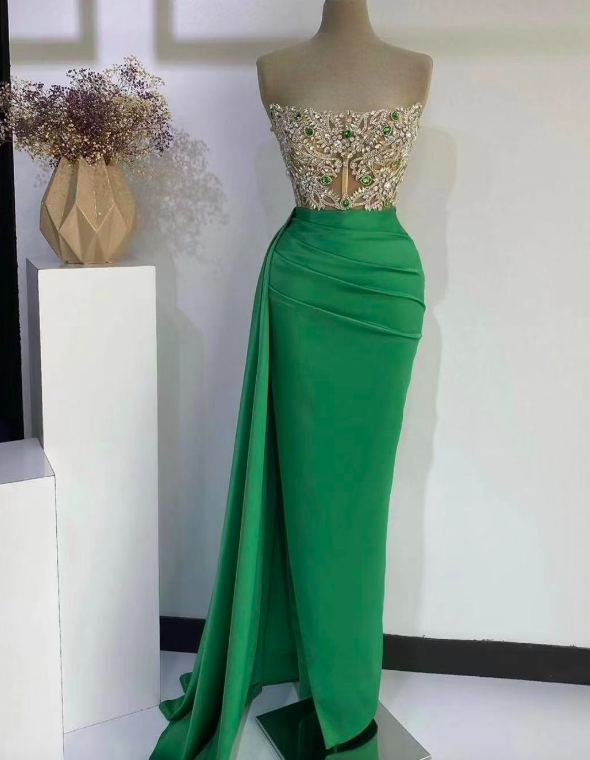 2024 Prom Dresses, Green Prom Dresses, Beaded Applique Evening Dress, Luxury Birthday Party Dresses, Robes De Soiree Femme, Pleated Prom Dress,