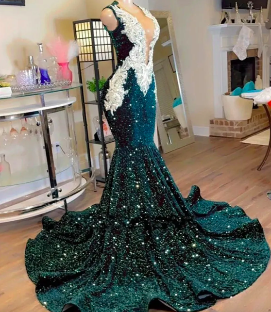 Custom Prom Dresses 2024, Emerald Green Prom Dresses, Robes De Soiree, Sparkly Sequins Formal Occasion Dresses, Luxury Birthday Party Dresses