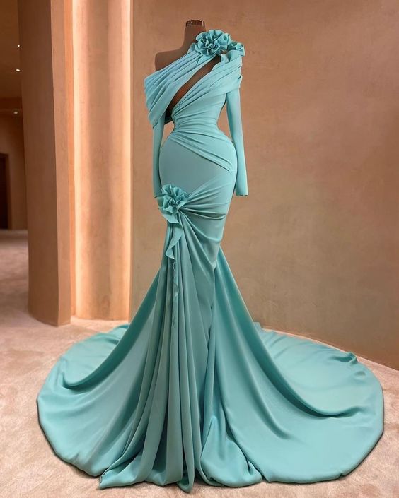Turquoise Blue Prom Dresses, Elegant Prom Dresses, Vestidos De Fiesta, One Shoulder Prom Dresses, Simple Prom Dresses, Evening Gown For Women,