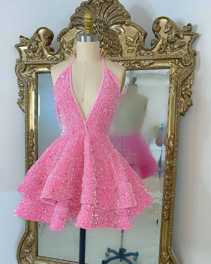 Pink Prom Dresses, Halter Prom Dresses, Cocktail Dresses Short, Sparkly Prom Dresses, Vestidos De Graduacion, Robes De Cocktail, Homecoming