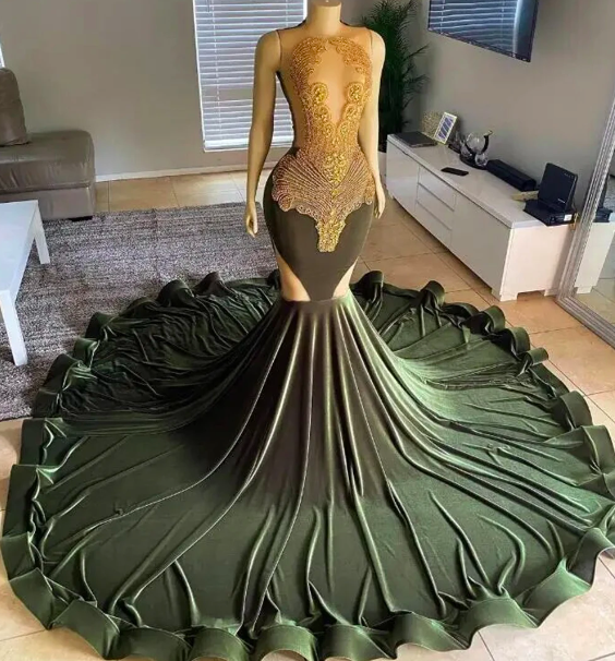 Luxury Prom Dresses, Diamonds Fashion Party Dresses For Black Girls, Olive Green Prom Dresses, Vestidos De Fiesta, Evening Gowns Women Fashion,
