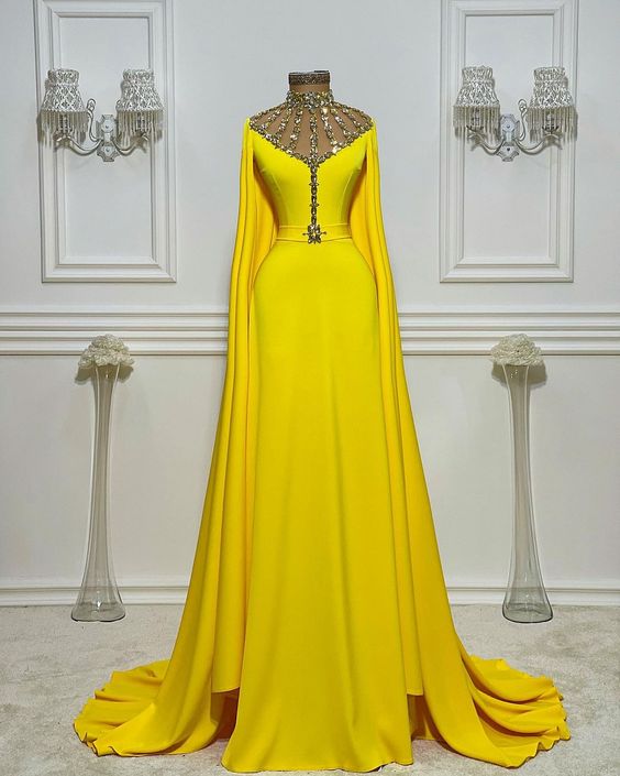Robes De Bal, Yellow Prom Dresses, Rhinestones Prom Dresses, Muslim Evening Dresses, Arabic Prom Dress, Dubai Fashion Party Dresses, Formal