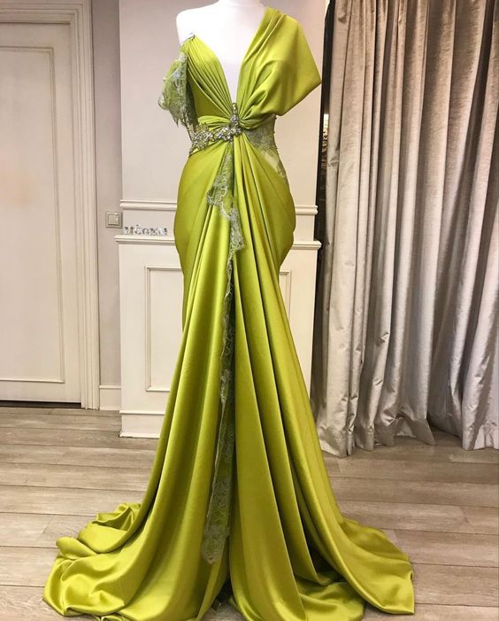 Lime Green Prom Dresses, Formal Dresses, Elegant Prom Dresses, Lace Applique Prom Dresses, Mermaid Prom Dresses, Evening Gown For Women, Simple