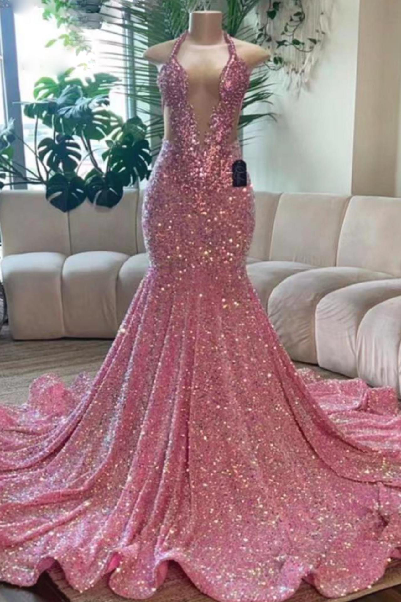 slim fit dress slacks Open-Back Long Halter Prom Dress with Sash main image 0