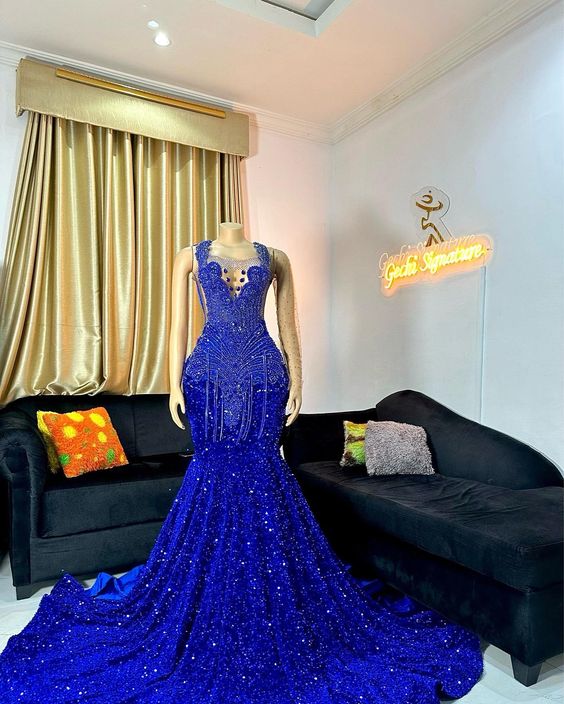 Rhinestones Luxury Prom Dresses, Royal Blue Prom Dresses, Beaded Prom Dresses, Glitter Evening Dresses, Sparkly Sequin Prom Gown, Formal Occasion