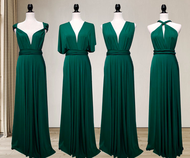 Emerald Green Bridesmaid Dresses, Infinite Bridesmaid Dresses For Weddings, Multi Wrapped Dresses, A Line Wedding Party Dresses, Chiffon