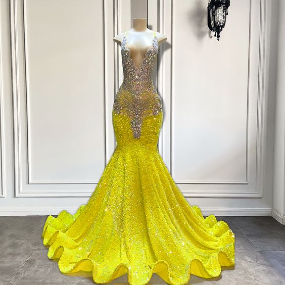 Yellow Prom Dresses, Luxury Sparkly Prom Dresses, Vestidos De Fiesta, Formal Occasion Dresses, Rhinestones Fashion Party Dresses, Robes De Soiree