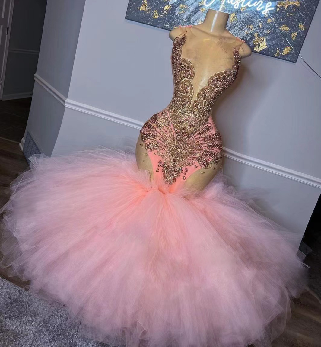 Crystals Prom Dresses, Prom Ball Gown, Tiered Prom Dresses, Pageant Dresses For Women, Diamonds Prom Dresses, Vestidos De Graudacion, Pink Prom