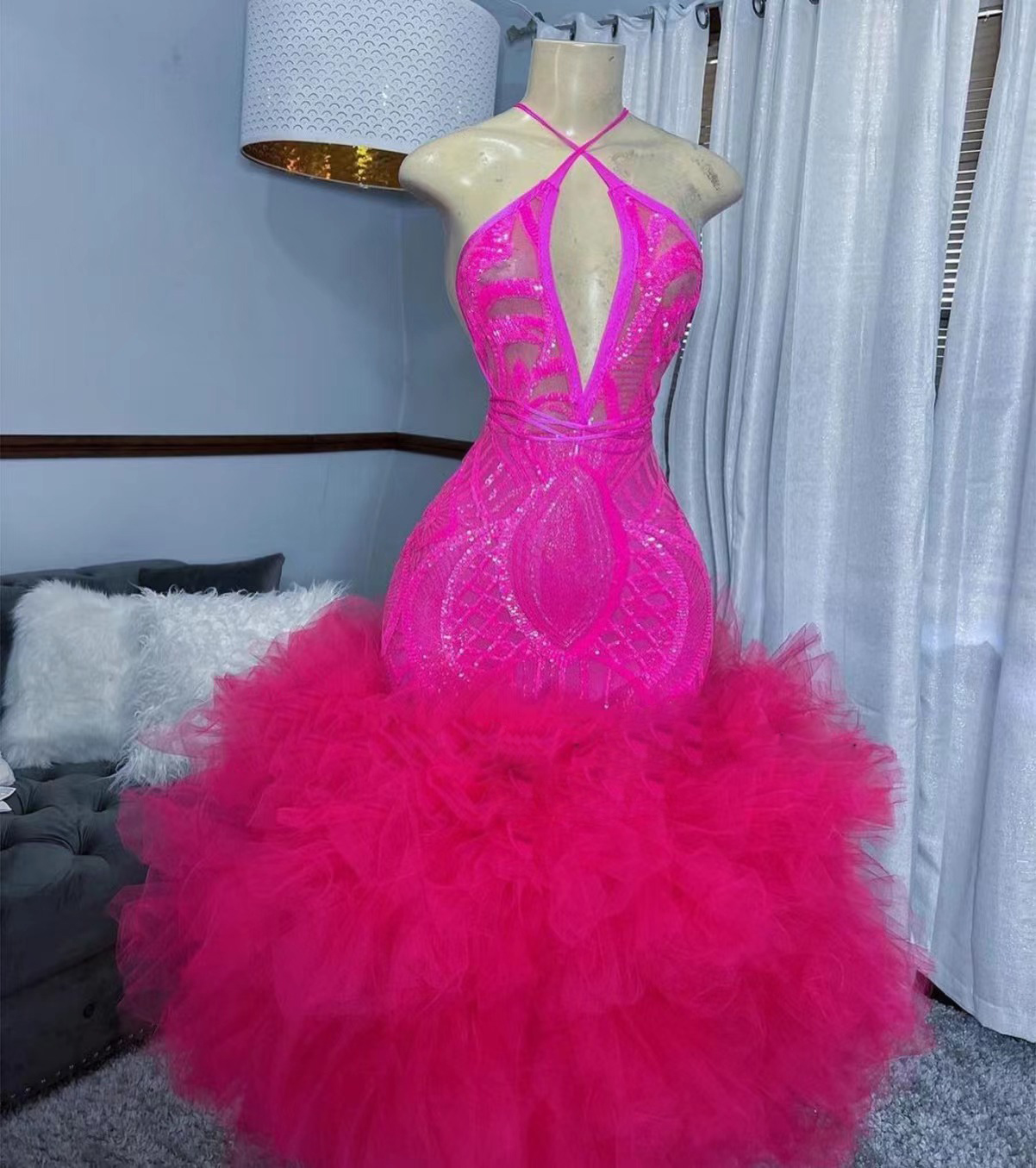 Halter Prom Dresses, Pink Prom Dresses, Robes De Soiree Femme, Sparkly Sequin Applique Prom Dresses, Evening Dresses For Women, Formal Occasion