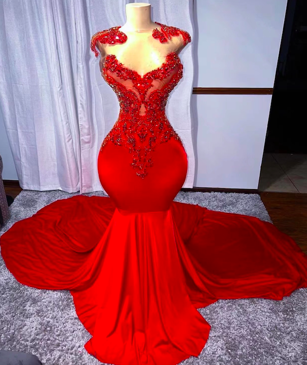 Red Prom Dresses Beaded Top, Elegant Prom Dresses, Mermaid Evening Dresses, Cap Sleeve Prom Dresses, Luxury Birthday Party Dresses, Formal Wear