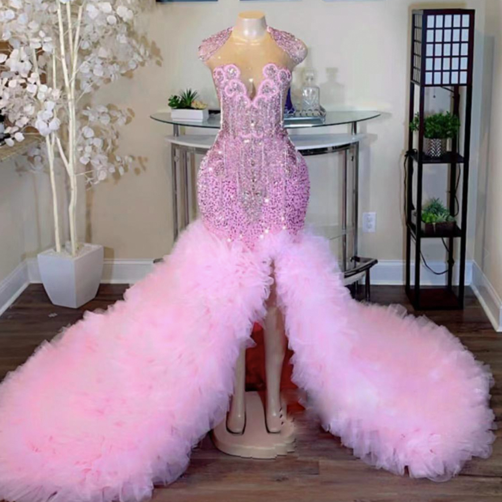 strapless open back dress Hot Pink Strapless Sequin Slit Mermaid Prom Dress – FancyVestido main image 0