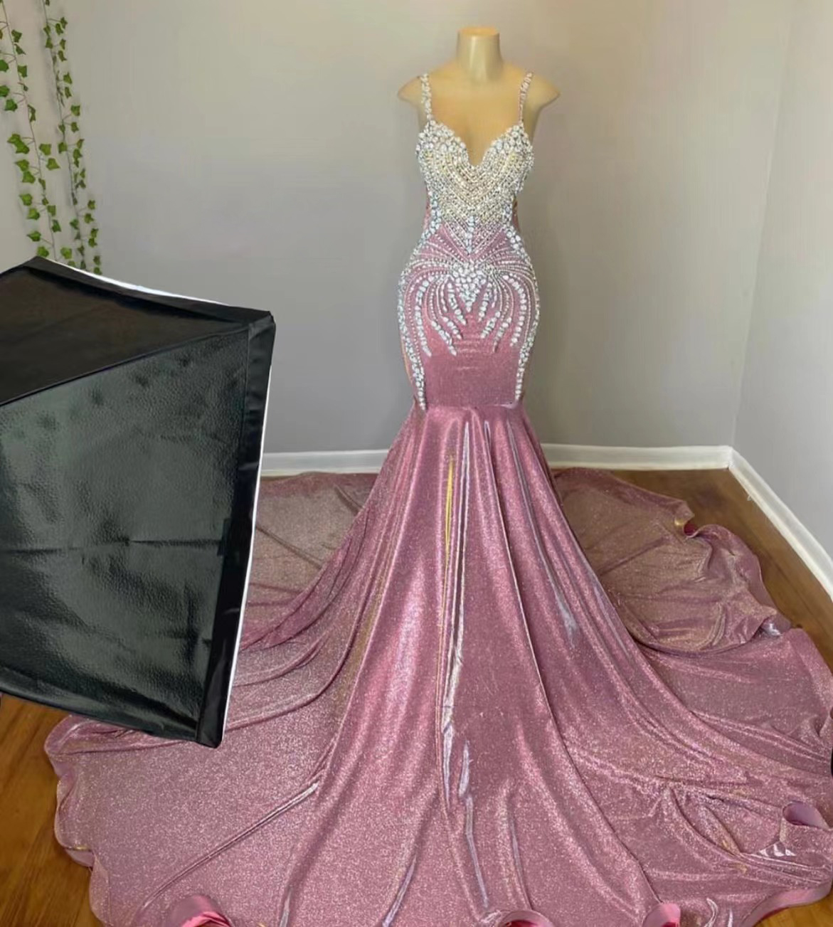 Pink Prom Dresses, Crystals Luxury Prom Dresses, Mermaid Prom Dresses, Rhinestones Diamonds Formal Gown For Women, Robes De Soiree, Evening Gown,
