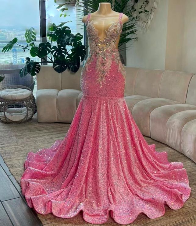 Lace Applique Prom Dresses, Pink Prom Dresses, Robes De Soiree, Glitter Evening Gown For Black Girls, Custom Prom Dresses, Elegant Prom Dresses,