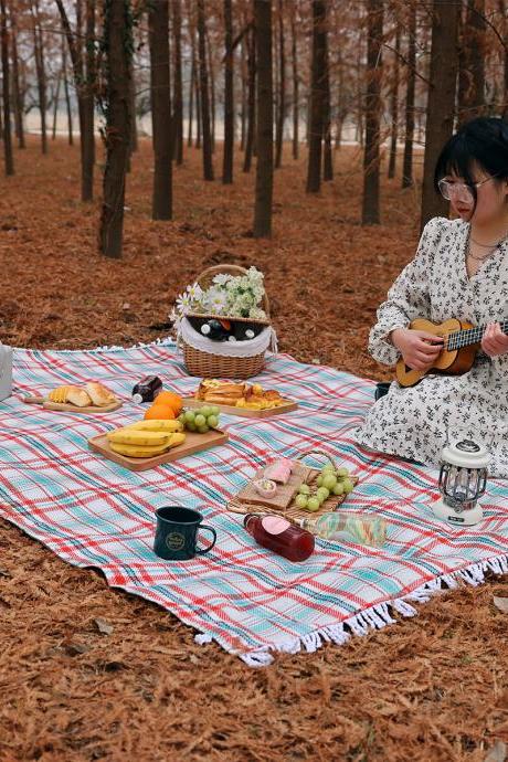 59“*79“ Tassels Portable Picnic Blanket For Outdoor Camping Hilking Picnic Mat Waterproof Camping Mattress Picnic Accessories Picm6003