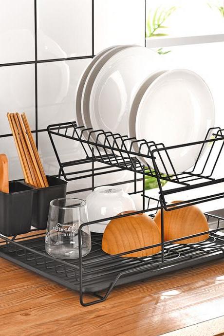 kitchen drain rack wire dish drying rack cutlery dish storage rack multi-functional double-layer storage rack drain rack countertop