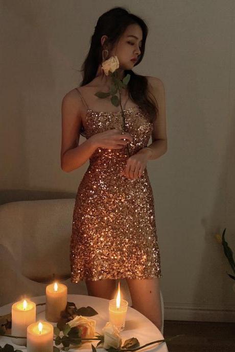 rose gold formal dresses, sexy formal dress, sparkly evening dress, evening dresses short, spaghetti strap evening dress, cheap formal dresses, cocktail party dresses, abendkleider