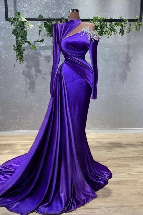 purple evening dress, high neck evening dresses, custom make prom dresses, beaded applique prom dresses, simple prom dresses, sexy formal dresses, vestidos de fiesta, women fashion, vestidos de noche