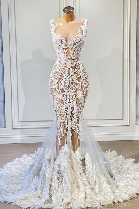 Luxury Wedding Dresses, Feather Wedding Dresses, Off White Wedding Dresses, Robe De Mariage, Mermaid Wedding Dresses, Lace Applique Wedding