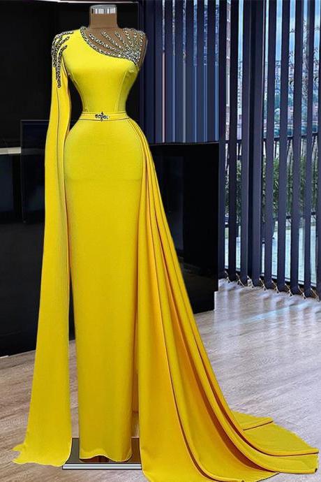 Modest Prom Dresses, Yellow Prom Dresses, Elegant Prom Dress, Beaded Prom Dresses, Robes De Cocktail, Party Dresses Formal Evening, Women