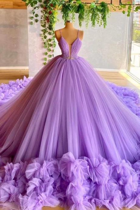 Purple Prom Dresses, Ball Gown Prom Dresses, Spaghetti Straps Prom Dresses, Elegant Prom Dresses, Robes De Cocktail, Ball Gown, Prom Gown,