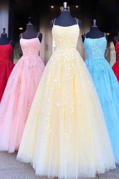 Lace Applique Prom Dresses, Spaghetti Strap Prom Dresses, A Line Prom Dresses, Robes De Cocktail, Elegant Prom Dress, Prom Gown, Prom Dresses,