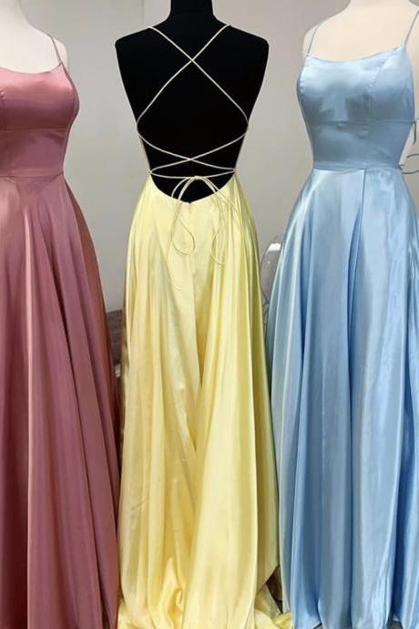 A Line Prom Dress, Custom Make Prom Dresses, Simple Prom Dress, Prom Dresses, Satin Dress, Robes De Cocktail, Spaghetti Strap Prom Dresses,