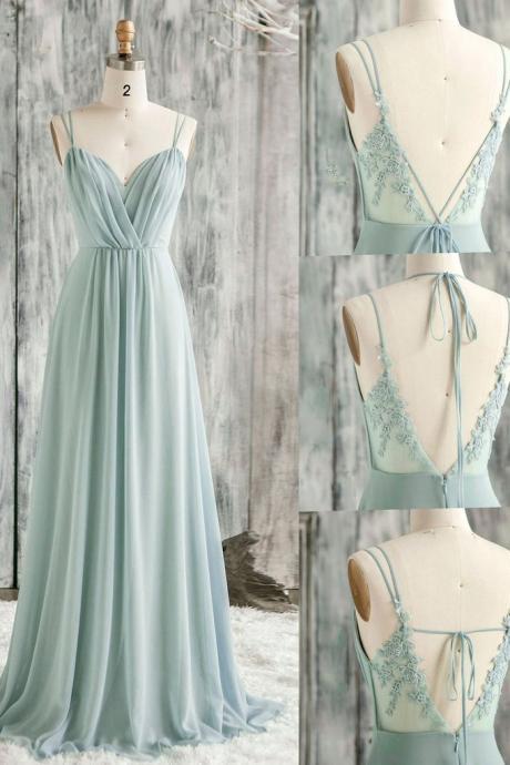 Lace Bridesmaid Dress, A Line Bridesmaid Dress, Sage Green Bridesmaid Dresses, Bridesmaid Dresses Long, Spaghetti Strap Bridesmaid Dress, Custom