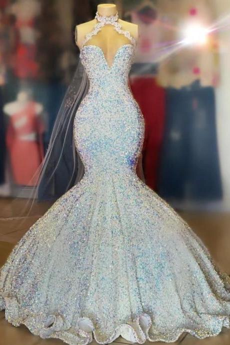 Mermaid Prom Dresses, Robes De Cocktail, Sparkly Prom Dresses, White Prom Dresses, Women Formal Dresses, Glitter Prom Dresses, Shinny Prom