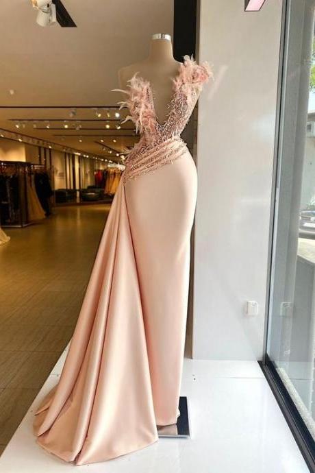 Champagne Prom Dresses, One Shoulder Prom Dresses, Vestidos De Noche, 2024 Prom Dresses, Feather Prom Dresses, Women Fashion Dress, Dubai Fashion