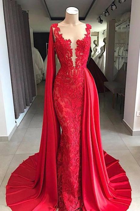 Red Prom Dresses, Prom Dresses With Removable Skirt, Elegant Prom Dresses, Robe De Soiree, Lace Applique Prom Dresses, Abendkleider, Modest Prom