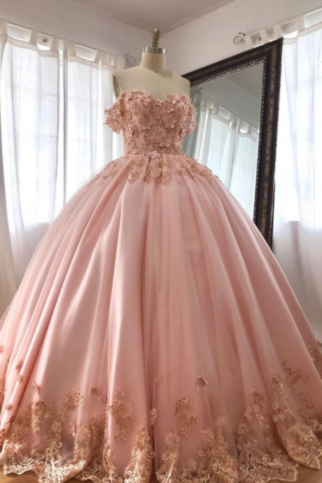 pink prom dresses, prom ball gown, lace applique prom dresses, floral prom dresses, prom gown, robe de soiree femme, elegant prom dresses, vestidos de novia, robes de bal, princess prom dresses