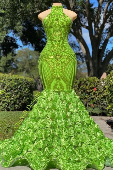 Vestidos De Fiesta, High Neck Evening Dresses, Green Evening Dresses, Floral Evening Dresses, Formal Dresses, Mermaid Prom Dresses, Custom Make