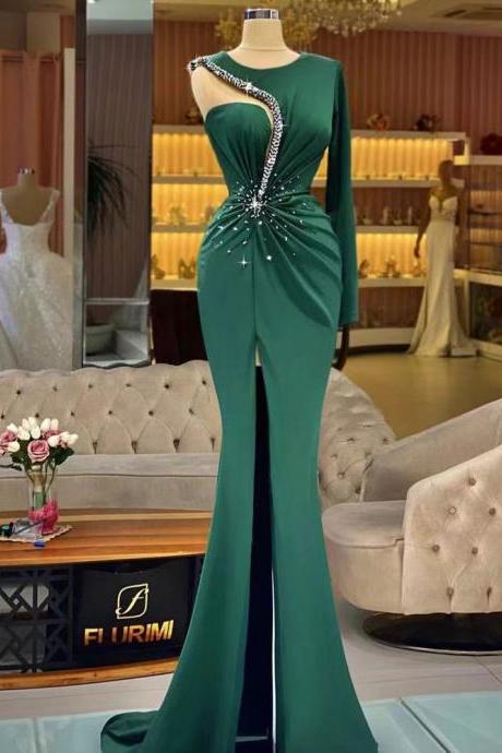 One Shoulder Evening Dresses, Green Evening Dress, Formal Dresses, Beaded Prom Dresses, Custom Make Evening Dresses, Abendkleider, Vestidos De