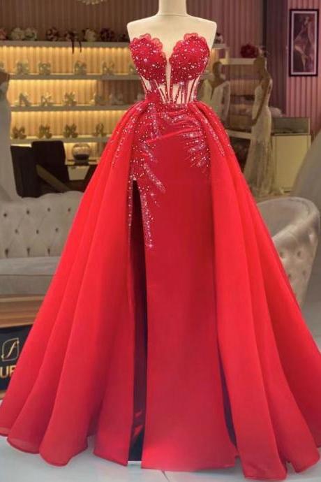 Red Prom Dresses, Robes De Bal, Sweetheart Neck Prom Dresses, Beaded Prom Dresses, Custom Make Prom Dresses, Gorgeous Prom Dresses, Prom Ball