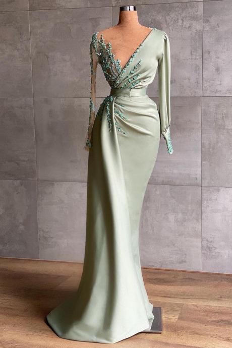 Green Evening Dresses, Lace Applique Evening Dresses, Evening Dresses For Women