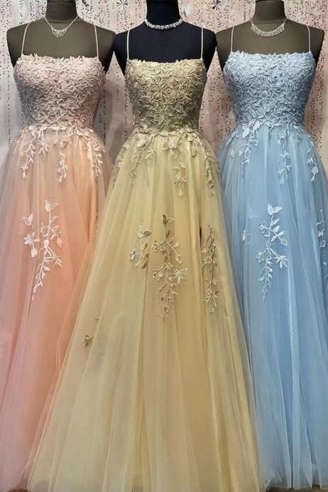 Spaghetti Strap Prom Dress, Robe De Cocktail, Elegant Prom Dresses, Lace Applique Prom Dresses, Vestidos De Fiesta, Prom Dresses 2023, Vestidos