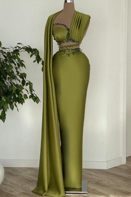 Olive Green Evening Dresses, Beaded Evening Dress, Vestidos De Fiesta, Elegant Evening Dresses, Robe De Soiree, Vestidos De Fiesta Elegantes Para