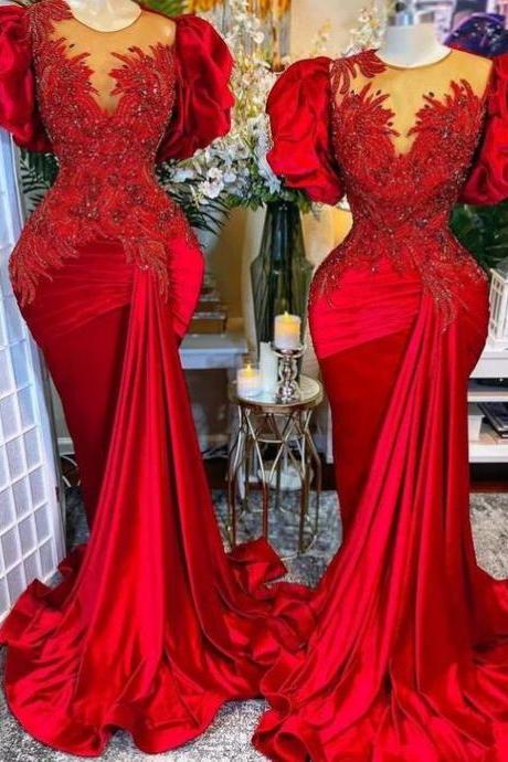 Luxury Evening Dresses, Mermaid Evening Dress, Red Evening Dresses, Beaded Evening Dress, Robe De Soiree Femme, Crystals Evening Dress, Formal