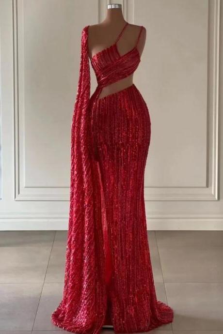 Sparkly Prom Dresses, Red Prom Dress, Sequined Prom Dresses, One Shoulder Prom Dresses, Vestidos De Fiesta, Special Occasion Dresses, Formal